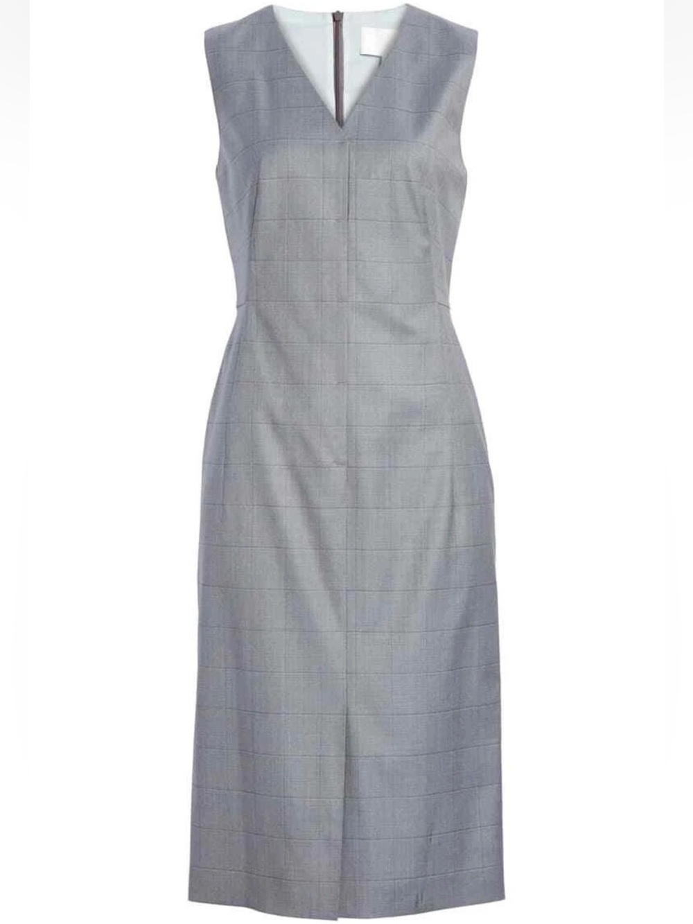 HUGO BOSS DALANIS Windowpane Gray Sleeveless V-Neck Midi Sheath Dress Size US 8
